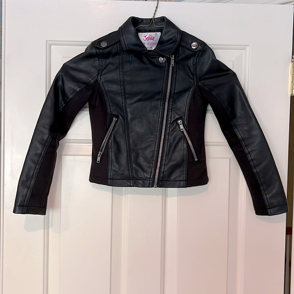 Justice Black Faux Leather Jacket 6/7 (Girl)